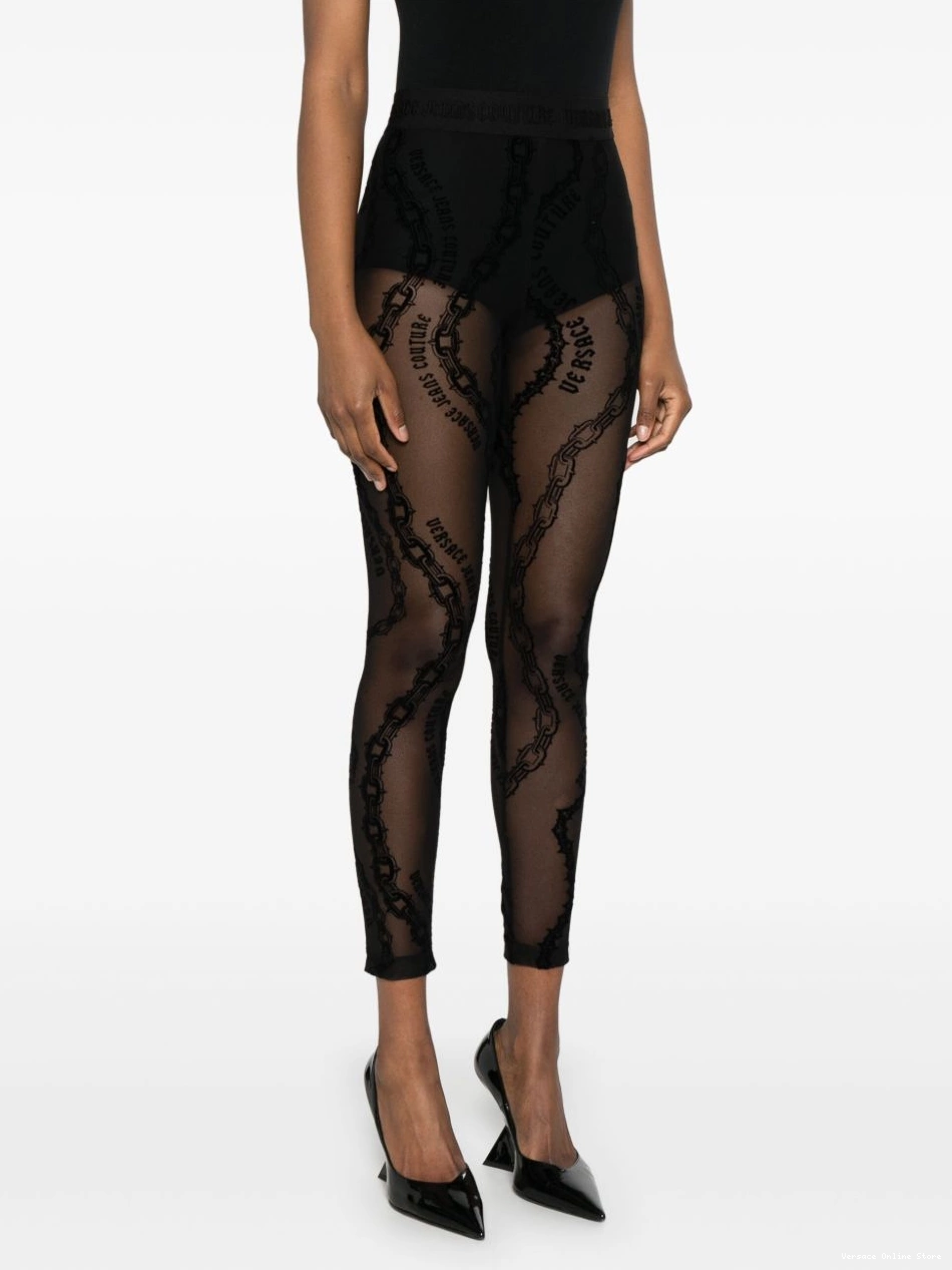 Affordable Jeans leggings mesh flocked Women Versace Couture chain-print 0812